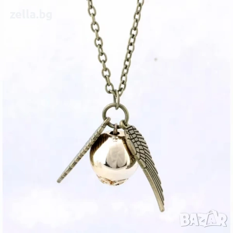 Колие Harry Potter Golden Snitch Quidditch с ангелски крила – Цинкова сплав, 50 см – Идеалният 10217, снимка 3 - Колиета, медальони, синджири - 54660985