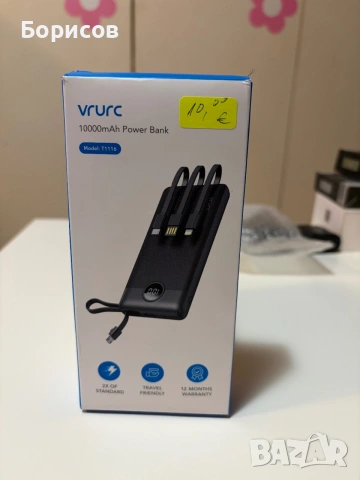 Преносима батерия (power bank) VRURC, модел T1116, с капацитет 10000 mAh и вградени кабели, снимка 12 - Външни батерии - 55068898
