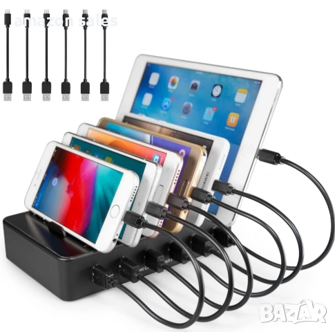 USB станция за зареждане на мобилни телефони, множество устройства, 6-портова TechDot