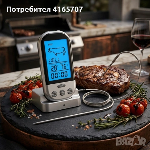 Безжичен кухненски термометър с LCD дисплей и сонда за месо, грил и барбекю, снимка 4 - Прибори за хранене, готвене и сервиране - 55237127