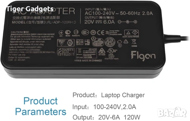 Flgan FL-ADP-120RH – зарядно / адаптер за лаптоп 19V 6.32A 120W, 4.5x3.0mm, снимка 2 - Лаптоп аксесоари - 54621425