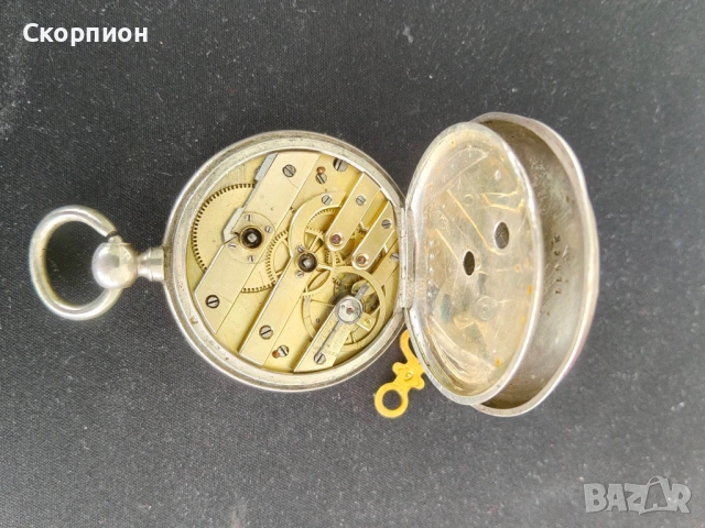 Швейцарски СРЕБЪРЕН джобен часовник 1900г. с ключе - 10 РУБИНА ПРОМОЦИЯ, снимка 3 - Джобни - 50419600