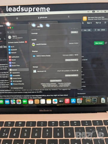 Macbook Air 13 A1932 EMC3184 8gb 256 , снимка 3 - Лаптопи за работа - 44053279