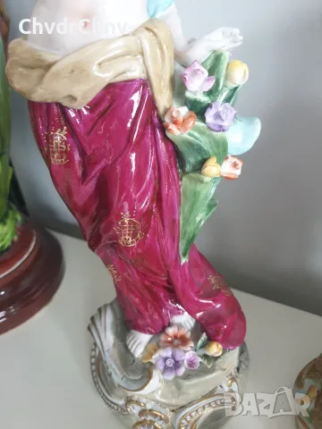 Meissen фигура 36см-1,4кг/еротика/Майсен порцеланова статуетка на момиче с цветя и шал, снимка 11 - Статуетки - 55606453