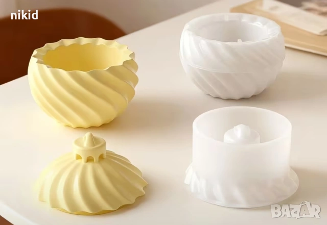 3D Топка на райета с капак 2 части кутия силиконов молд форма фондан шоколад смола гипс свещник свещ, снимка 3 - Форми - 54992518