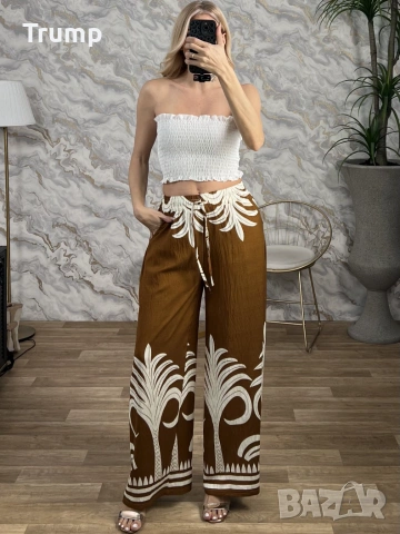 Широки памучни панталони PalmTrees, цвят кафяв, снимка 3 - Панталони - 55263290
