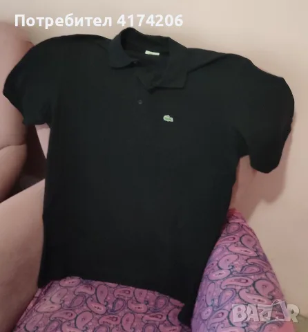Мъжка поло тениска LACOSTE, Размер M, Черна тениска с яка Л