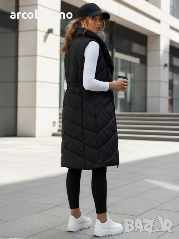 Дамско дълго ватирано яке без ръкави и качулка SERKIS, 2цвята , снимка 4 - Якета - 47464572