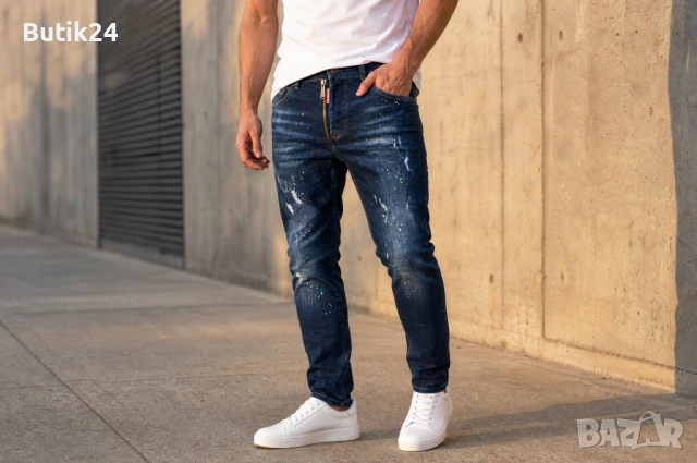 Мъжки дънки Dsquared2 „Cool Guy Jean" — тъмносин wash, slim fit, paint splatter - IT54