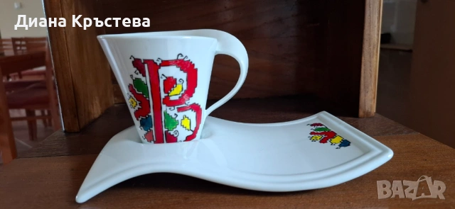 Порцеланова чаша за кафе/чай с подложка - шевица