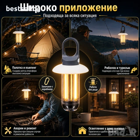 Мощна къмпинг лампа осветление за палатка риболов туризъм аварии автомобил LED фенер USB зареждане, снимка 4 - Къмпинг осветление - 50861698
