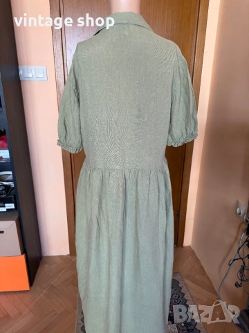 Ленена рокля в маслинено зелен цвят Zara, снимка 7 - Рокли - 54100255