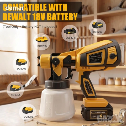 Безжичен пистолет за боядисване за Dewalt 18V батерия, 900 мл, 3 дюзи (без батерия), снимка 5 - Други инструменти - 54642685