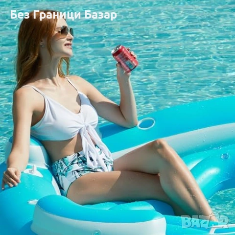 Нов Надуваем плаващ остров XL със облегалки и поставки за чаши за басейн и море 4 възрастни, снимка 3 - Басейни и аксесоари - 54457030