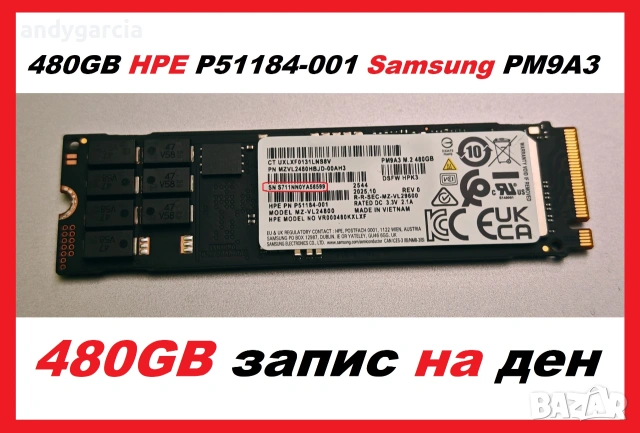 480GB SSD NVMe HPE P51184-001 Samsung PM9A3 server disk сървърен диск за лаптоп и настолен компютър