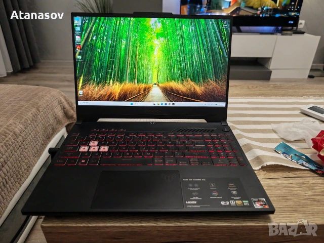 Геймърски лаптоп Asus TUF Ryzen 7 6800,16gb ddr5, RTX 3060 6gb ddr6, 1tb nvme, 2k 165hz дисплей