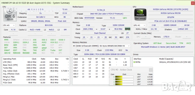 Acer Aspire 5 (A515-55G) / 15.6" / i5-1035G1 / GeForce MX350 / 8GB RAM / 256GB NVMe, снимка 8 - Лаптопи за работа - 54743785