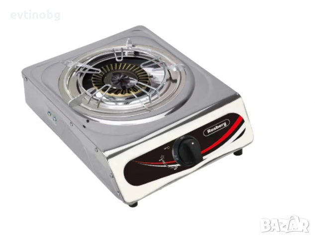 Газов единичен котлон Rosberg Premium, 30 mbar, Неръжд, стомана, Чугунена горелка, с две поставки, 2