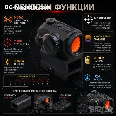 Тактически малък бързомер с технология MOTAC SIG SAUER ROMEO5 за оръжие пушка прицел еърсофт лов, снимка 2 - Оборудване и аксесоари за оръжия - 54027309