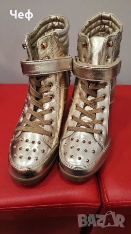 Златисти кецове с капси на висока платформа, снимка 7 - Кецове - 53964985