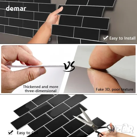 3D стикери за плочки, 30,5 см x 30,5 см, 10 броя самозалепващи се стенни плочки, снимка 4 - Други - 55502421