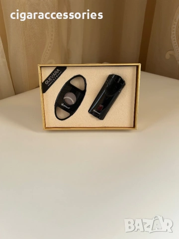 Подаръчен комплект за пури – карбон запалка и резачка, кутия