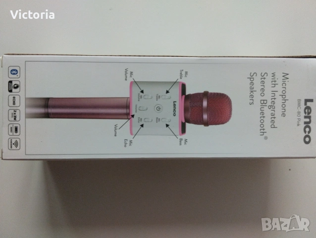 Безжичен караоке микрофон Lenco BMC-80 Pink – Bluetooth, вградени говорители