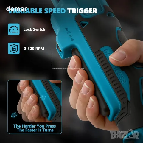 Акумулаторен тресчотка винтоверт/гайковерт 3/8", за 18–21V батерия Brushless с LED и адаптери, снимка 9 - Ключове - 55321035