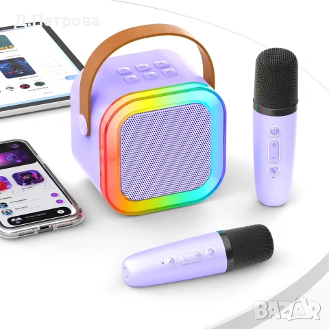 Мини Bluetooth караоке колонка с 2 безжични микрофона