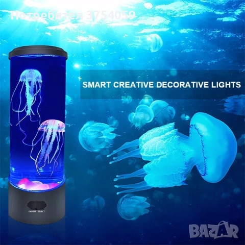 Настолна LED нощна лампа аквариум с медузи. С 16 различни цвята LED светлини, с дистанционно управ, снимка 6 - Настолни лампи - 55201935