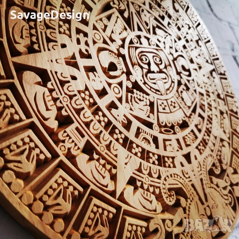 Календар на Ацтеките дърворезба, Aztec Calendar woodcarving , снимка 2 - Пана - 55054446