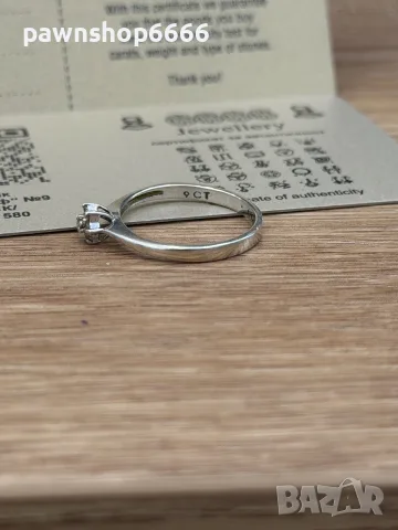 Пръстен 9К бяло злато 375 с 7 естествени брилянта 0.10 ct, 1.93 г,, снимка 3 - Пръстени - 55433061