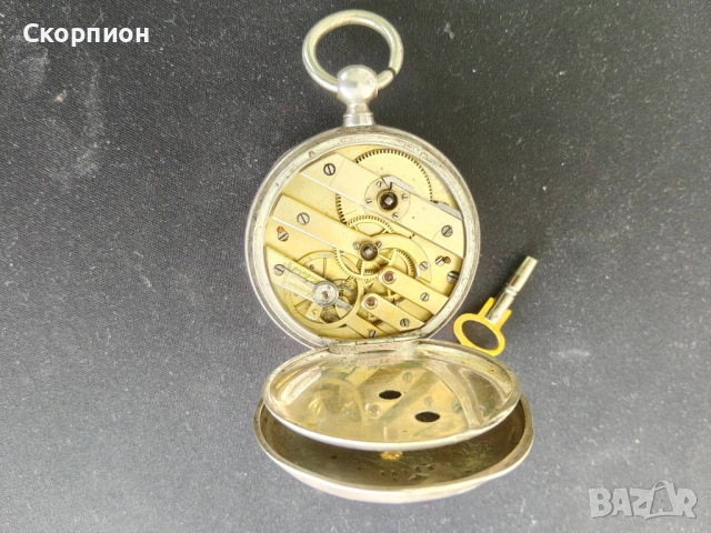 Швейцарски СРЕБЪРЕН джобен часовник 1900г. с ключе - 10 РУБИНА ПРОМОЦИЯ, снимка 16 - Джобни - 50419600