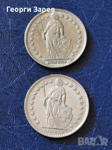 Сребърни монети, Конфедерация Швейцария 1 франк 1963 и1964 год., снимка 4 - Нумизматика и бонистика - 54158882