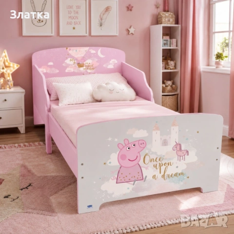 Детско легло Peppa Pig 140x70 см с ламелна основа – Розово легло с Пепа Пиг, замък и еднорог, снимка 3 - Мебели за детската стая - 54757926