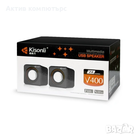 Тонколони Kisonli V400, 3Wx2, USB, Черни, снимка 2 - Тонколони - 54977681