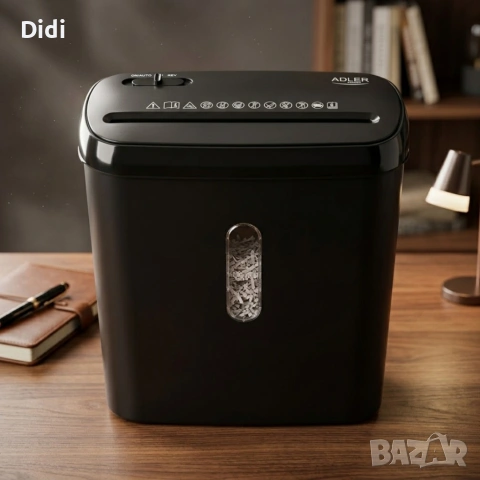 Шредер за документи Adler – Сигурно унищожаване P-2, до 6 листа наведнъж