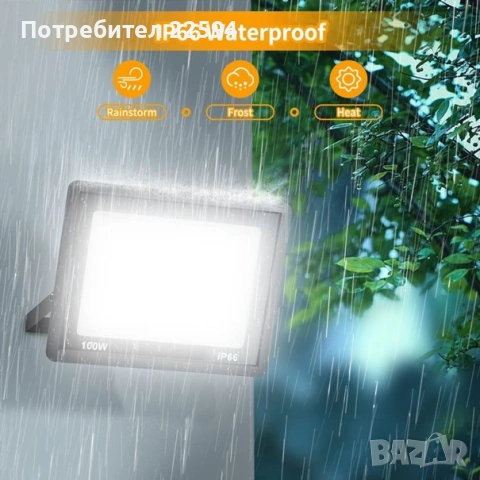 2 бр. LED прожектори 100W 10,000 lm , 6000K , IP66 водоустойчив – Студено бяло , снимка 3 - Прожектори - 54836455
