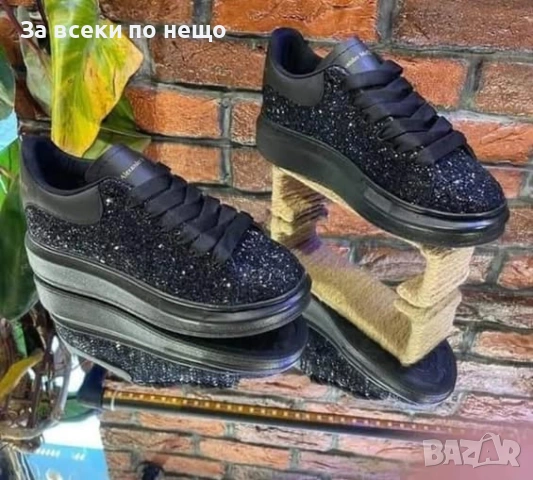 Alexander McQueen Дамски Черни Блестящи Маратонки👟Дамски Спортни Обувки В Черен Цвят Код P2245