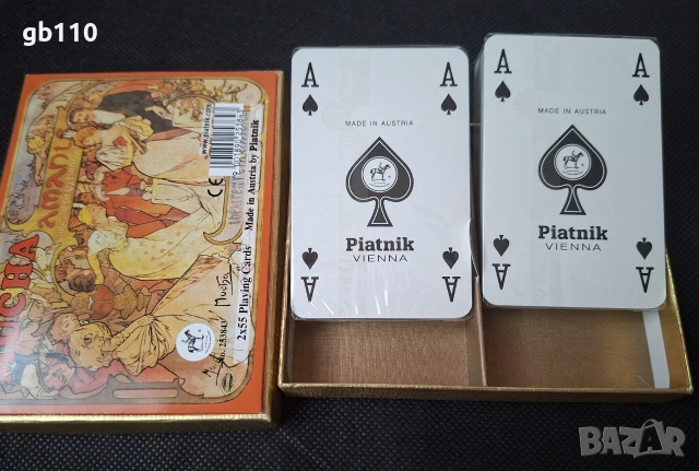 Колекционерски карти за игра PIATNIK, Австрия, 2 колоди, Алфонс Муха, снимка 4 - Колекции - 55135703