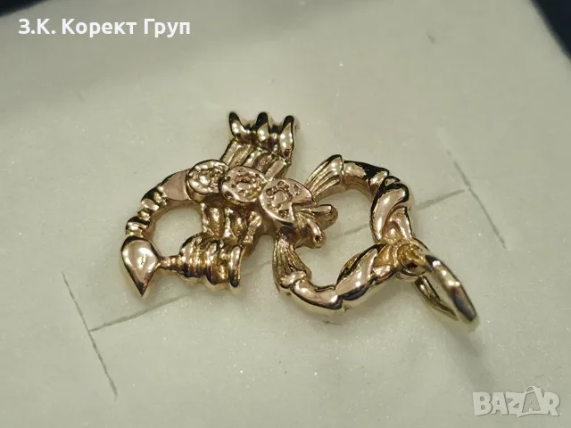 Златна висулка Скорпион 14К / 1,65 гр. , снимка 2 - Колиета, медальони, синджири - 55516913