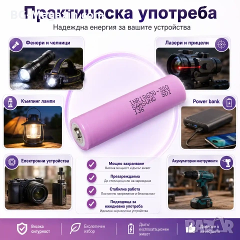 Оригинална качествена презареждаща се батерия Samsung 18650 3000mAh 3.7V презареждаща се за фенр, снимка 7 - Друга електроника - 51102926