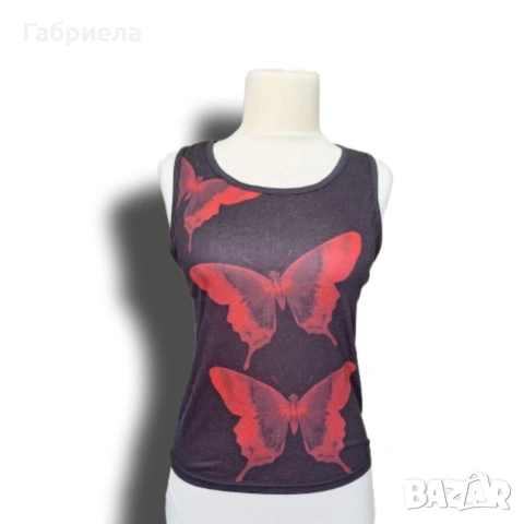 SHEIN Черен потник с червени пеперуди (Размер S)