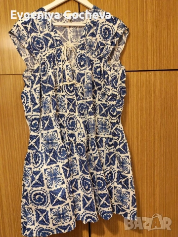 лятна синя рокля с италианска, морска тема размер L H&M, снимка 2 - Рокли - 54519437