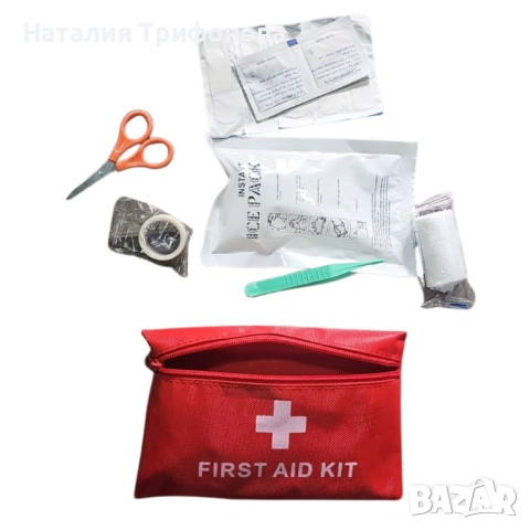 Компактен комплект за първа помощ в червена чантичка, снимка 3 - Аксесоари и консумативи - 54000801