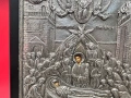 Стара Гръцка Релефна Сребърна Икона на Успение Богородично "Η ΚΟΙΜΗCΙC ΤΗC ΘΚΟΥ", снимка 9