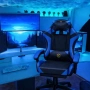 Геймърски стол с масажна функция и поставка за крака – ергономичен, черно-син, снимка 2
