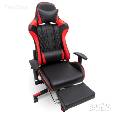 Ергономичен геймърски стол с функция за масаж и подложка за крака - червен, снимка 8 - Столове - 54096544