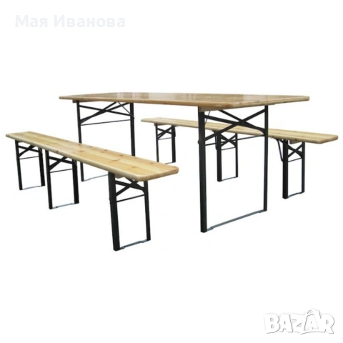 С ДЕФЕКТ - Сгъваем комплект градинска маса с 2 пейки - От чамово дърво - С ДЕФЕКТ виж снимките, снимка 3 - Градински мебели, декорация  - 54000158