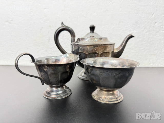 Посребрен сервиз за чай - Шефилд, Англия. №8055, снимка 3 - Антикварни и старинни предмети - 54037204